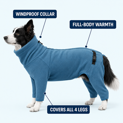 Full-body warmth — covers all 4 legs, windproof collar